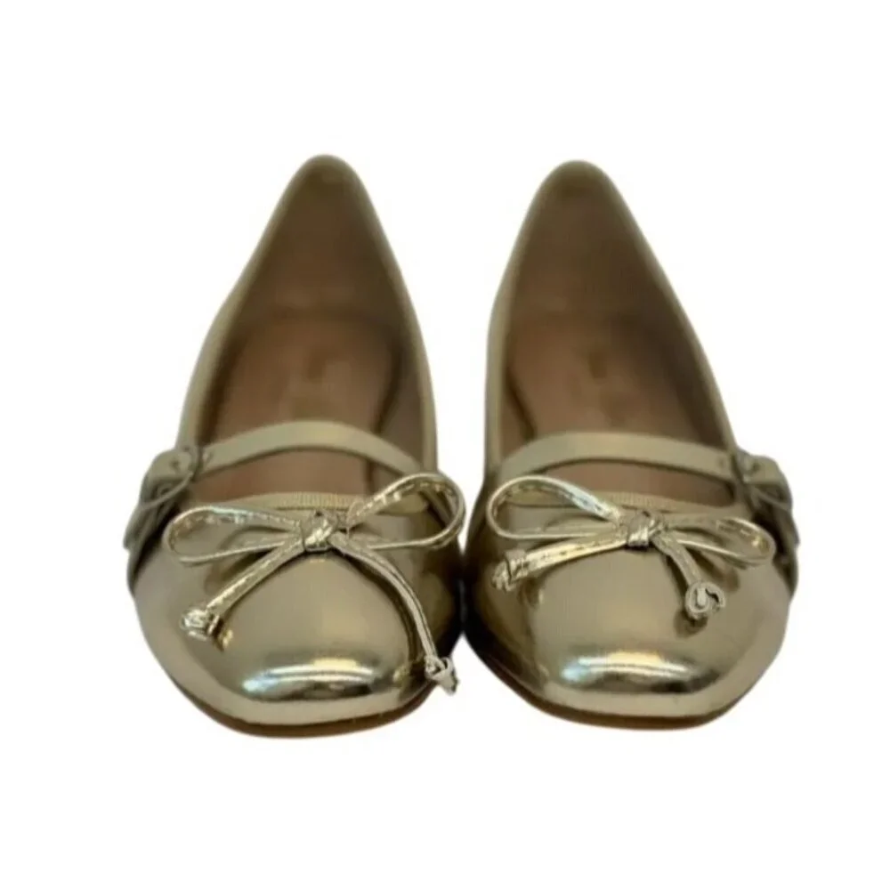 CHASE + CHLOE / Fergie-1/ Metallic Gold Ballet / Flats / With Bow Detail